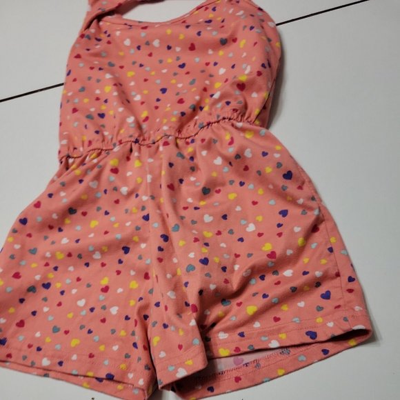 Picapino Outfit Girls 5T Jumpsuit Pink Hearts Short One-Piece 5 Comfort Stretch - Picture 10 of 12